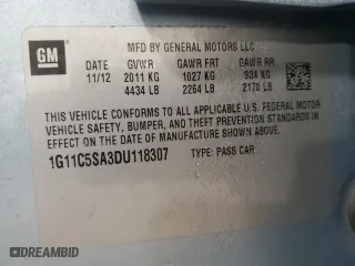 2013 Chevrolet Malibu LT with VIN 1G11C5SA3DU118307, listed as a Copart auction lot 53704995 with 136,280 mi miles and Non Repairable. Bid and sale history available at carsss.com. Image 12.