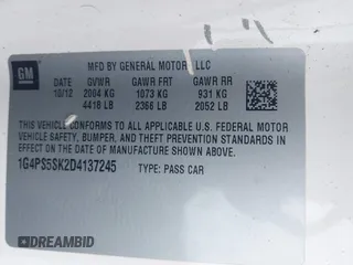 2013 Buick Verano Group с VIN 1G4PS5SK2D4137245, выставлен на аукционе IAAI как лот 42377223 с пробегом 112 594 миль миль и . История ставок и продаж доступна на DreamBid. Изображение 9.