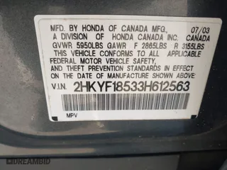 2003 Honda Pilot EX with VIN 2HKYF18533H612563, listed as a IAAI auction lot 41986321 with 259,252 mi miles. Bid and sale history available at carsss.com. Image 9.