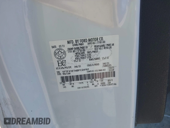 2011 Ford F-150 XL с VIN 1FTFX1ET4BFC24161, выставлен на аукционе IAAI как лот 42811171 с пробегом Не указан миль и . История ставок и продаж доступна на DreamBid. Изображение 9.