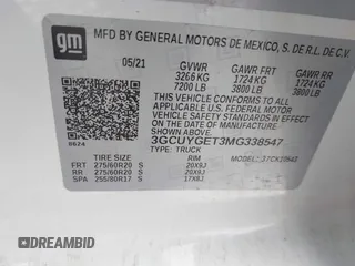 2021 Chevrolet Silverado 1500 LTZ with VIN 3GCUYGET3MG338547, listed as a IAAI auction lot 41621179 with 25,335 mi miles and . Bid and sale history available at DreamBid. Image 9.
