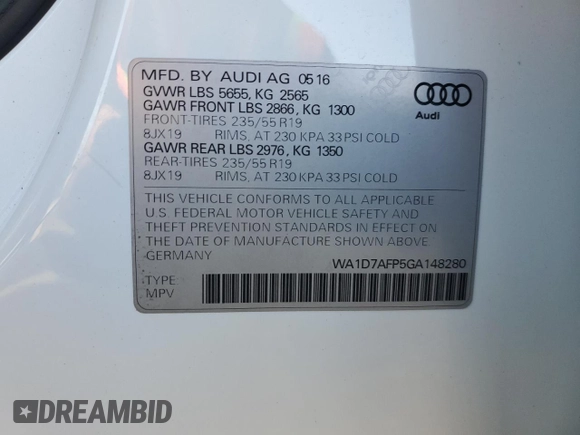 2016 Audi Q5 Premium Plus z VIN WA1D7AFP5GA148280, wystawiony jako Copart lot #73376994 z przebiegiem 91 478 mil mil oraz Szkoda całkowita • Salvage title. Historia ofert i sprzedaży dostępna na DreamBid. Obrazek 13.
