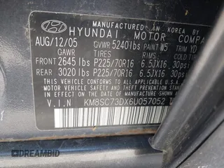 2006 Hyundai Santa Fe GLS with VIN KM8SC73DX6U057052, listed as a IAAI auction lot 42136019 with 159,272 mi miles. Bid and sale history available at carsss.com. Image 9.