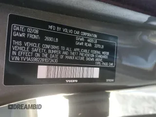 2008 Volvo S80 3.2L with VIN YV1AS982281073430, listed as a Copart auction lot 73391184 with 145,624 mi miles and Salvage Title. Bid and sale history available at carsss.com. Image 14.