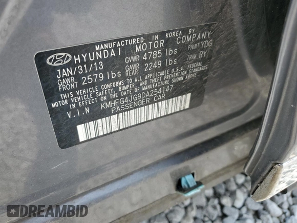 2013 Hyundai Azera z VIN KMHFG4JG9DA254147, wystawiony jako Copart lot #64744425 z przebiegiem 173 015 mil mil oraz Szkoda całkowita • Salvage title. Historia ofert i sprzedaży dostępna na DreamBid. Obrazek 13.