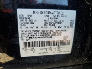 2021 Ford Explorer XLT with VIN 1FMSK8DH6MGC38669, listed as a Copart auction lot 48552145 with 53,440 mi miles and Salvage Title. Bid and sale history available at carsss.com. Image 13.