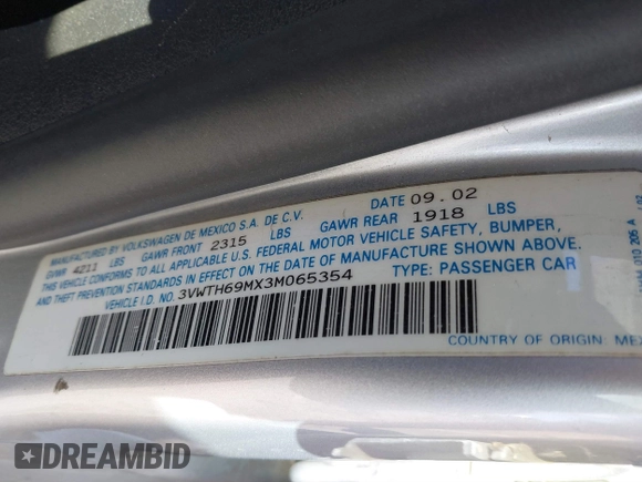 2003 Volkswagen Jetta с VIN 3VWTH69MX3M065354, выставлен на аукционе IAAI как лот 41797542 с пробегом 83 863 миль миль и . История ставок и продаж доступна на DreamBid. Изображение 9.