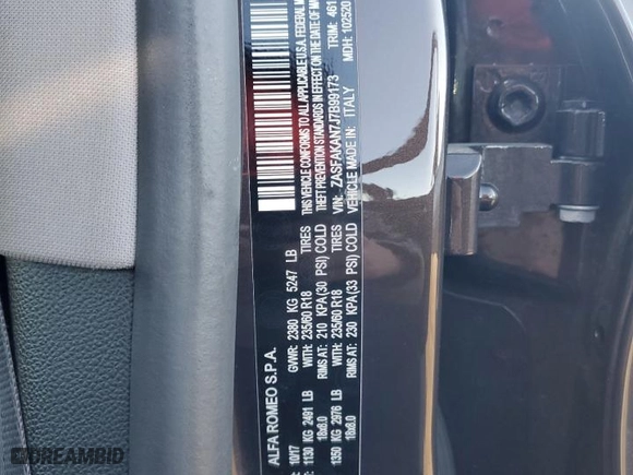 2018 Alfa Romeo Stelvio with VIN ZASFAKAN7J7B99173, listed as a Copart auction lot 80802264 with 0 mi miles and Salvage Title. Bid and sale history available at carsss.com. Image 13.