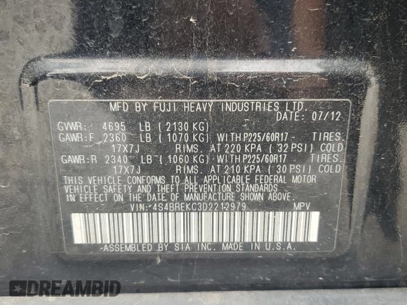 2013 Subaru Outback Limited с VIN 4S4BREKC3D2212979, выставлен на аукционе Copart как лот 52745235 с пробегом 77 684 миль миль и Списание • Salvage title. История ставок и продаж доступна на DreamBid. Изображение 14.