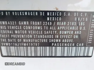 2015 Volkswagen Jetta SE with VIN 3VWD17AJ1FM419797, listed as a IAAI auction lot 42778996 with 138,194 mi miles and . Bid and sale history available at DreamBid. Image 9.