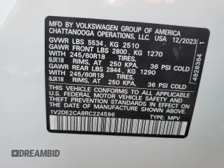2024 Volkswagen Atlas SE with VIN 1V2DE2CA8RC224596, listed as a Copart auction lot 74582794 with Not provided miles and Salvage title. Bid and sale history available at DreamBid. Image 14.