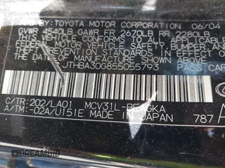 2005 Lexus ES 350 with VIN JTHBA30G855055793, listed as a IAAI auction lot 42219253 with 313,449 mi miles and . Bid and sale history available at DreamBid. Image 9.