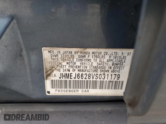 1997 Honda Civic DX with VIN JHMEJ6628VS031179, listed as a Copart auction lot 47281135 with 275,267 mi miles and Salvage Title. Bid and sale history available at DreamBid. Image 12.