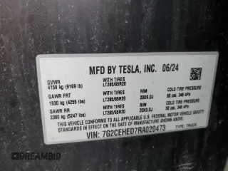2024 Tesla Cybertruck z VIN 7G2CEHED7RA020473, wystawiony jako Copart lot #55123035 z przebiegiem 4 835 mil mil oraz Szkoda całkowita • Salvage title. Historia ofert i sprzedaży dostępna na DreamBid. Obrazek 12.