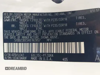 2017 Toyota Sienna XLE z VIN 5TDDZ3DC5HS162857, wystawiony jako IAAI lot #42054307 z przebiegiem 85 451 mil mil oraz . Historia ofert i sprzedaży dostępna na DreamBid. Obrazek 9.