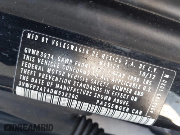 2013 Volkswagen Beetle Entry с VIN 3VWFP7AT4DM639280, выставлен на аукционе IAAI как лот 42324777 с пробегом 77 049 миль миль и . История ставок и продаж доступна на DreamBid. Изображение 9.