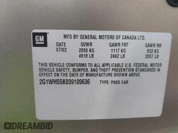 2003 Chevrolet Impala LS with VIN 2G1WH55K039109636, listed as a IAAI auction lot 42115109 with 110,629 mi miles and . Bid and sale history available at DreamBid. Image 9.