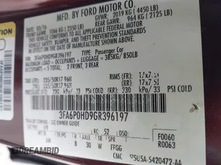 2016 Ford Fusion SE with VIN 3FA6P0HD9GR396197, listed as a IAAI auction lot 41725158 with 102,174 mi miles and . Bid and sale history available at DreamBid. Image 9.