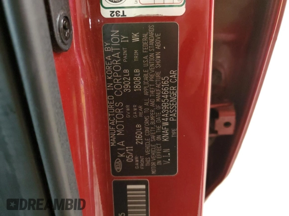 2011 Kia Forte SX with VIN KNAFW4A39B5466165, listed as a Copart auction lot 44018315 with 202,945 mi miles and Clean Title. Bid and sale history available at carsss.com. Image 12.