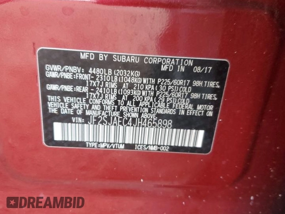 2018 Subaru Forester Premium with VIN JF2SJAEC4JH465898, listed as a Copart auction lot 84260994 with 45,283 mi miles and Salvage Title. Bid and sale history available at DreamBid. Image 14.