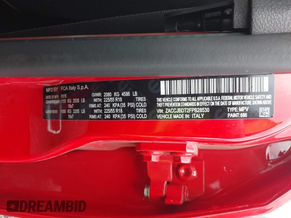 2015 Jeep Renegade Limited with VIN ZACCJBDT2FPB28530, listed as a IAAI auction lot 41953339 with 66,252 mi miles and . Bid and sale history available at DreamBid. Image 9.