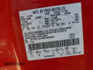 2009 Ford F-150 XLT with VIN 1FTRX12V69FB00678, listed as a Copart auction lot 49859845 with 68,312 mi miles and Salvage title. Bid and sale history available at DreamBid. Image 12.