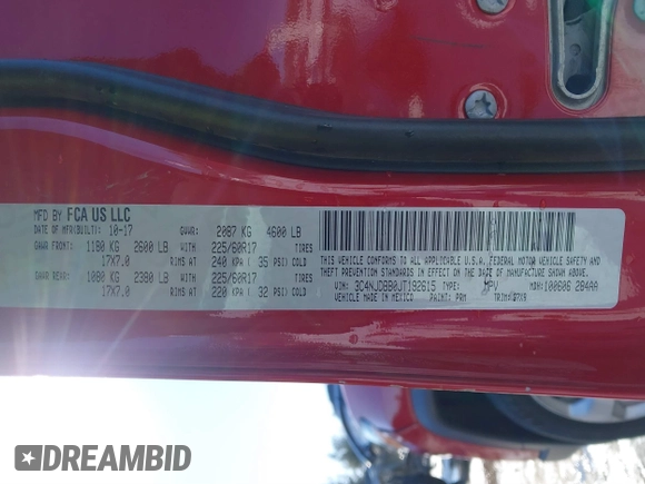 2018 Jeep Compass Altitude with VIN 3C4NJDBB0JT192615, listed as a IAAI auction lot 41633528 with 81,983 mi miles and . Bid and sale history available at carsss.com. Image 9.