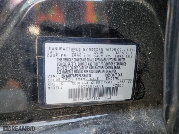 2014 Nissan Sentra S with VIN 3N1AB7AP7EL634518, listed as a Copart auction lot 53631555 with 129,186 mi miles and Clean Title. Bid and sale history available at carsss.com. Image 12.