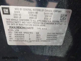 2017 GMC Terrain SLE with VIN 2GKALMEK2H6244978, listed as a IAAI auction lot 42011037 with 147,976 mi miles. Bid and sale history available at carsss.com. Image 9.