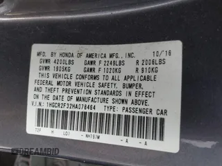 2017 Honda Accord Sedan LX with VIN 1HGCR2F32HA078464, listed as a IAAI auction lot 41914217 with 207,370 mi miles. Bid and sale history available at carsss.com. Image 9.