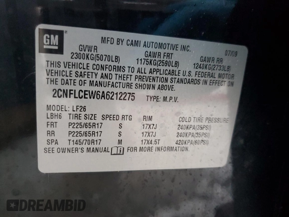 2010 Chevrolet Equinox LS with VIN 2CNFLCEW6A6212275, listed as a Copart auction lot 42850585 with 180,473 mi miles and Clean Title. Bid and sale history available at carsss.com. Image 13.