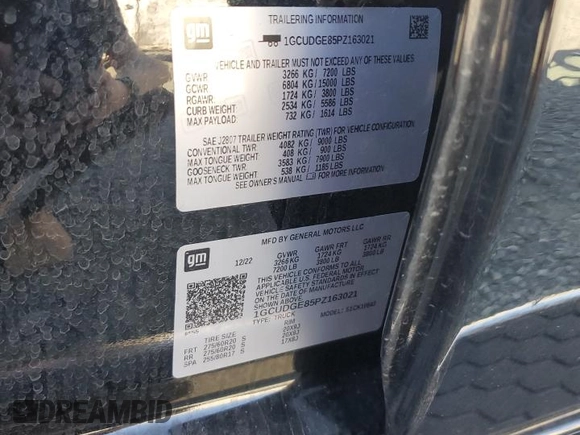 2023 Chevrolet Silverado 1500 LTZ with VIN 1GCUDGE85PZ163021, listed as a Copart auction lot 43059445 with 28,719 mi miles and Salvage Title. Bid and sale history available at carsss.com. Image 12.