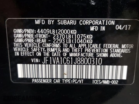 2018 Subaru WRX Premium with VIN JF1VA1C61J8800310, listed as a Copart auction lot 67071893 with 110,060 mi miles. Bid and sale history available at carsss.com. Image 12.
