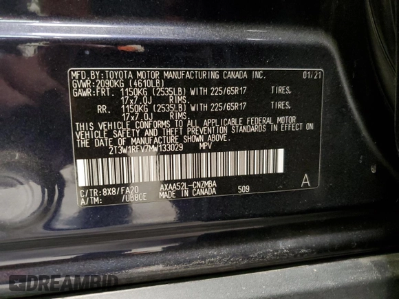 2021 Toyota RAV4 XLE with VIN 2T3W1RFV7MW133029, listed as a Copart auction lot 47130625 with 42,492 mi miles and Salvage Title. Bid and sale history available at carsss.com. Image 14.