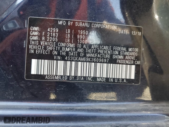 2019 Subaru Impreza Special Sports z VIN 4S3GKAM69K3609697, wystawiony jako Copart lot #56161805 z przebiegiem 107 190 mil mil oraz Szkoda całkowita • Salvage title. Historia ofert i sprzedaży dostępna na DreamBid. Obrazek 13.