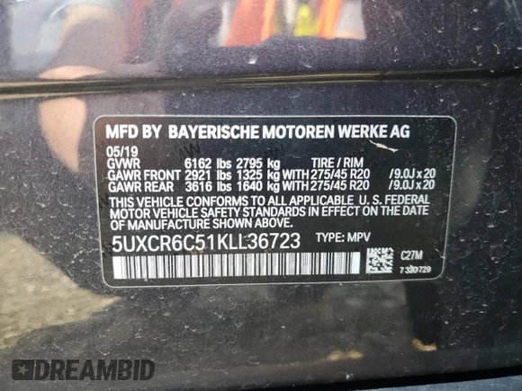 2019 BMW X5 xDrive40i with VIN 5UXCR6C51KLL36723, listed as a Copart auction lot 47680785 with 0 mi miles and Salvage Title. Bid and sale history available at carsss.com. Image 13.