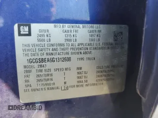 2016 Chevrolet Colorado 2WD WT with VIN 1GCGSBEA6G1312608, listed as a Copart auction lot 55962645 with 125,939 mi miles and Salvage title. Bid and sale history available at DreamBid. Image 12.