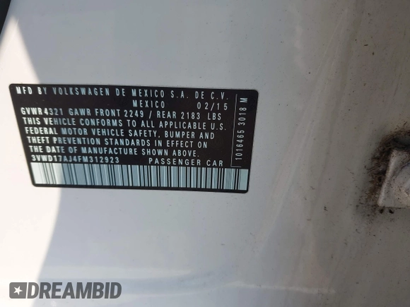 2015 Volkswagen Jetta SE с VIN 3VWD17AJ4FM312923, выставлен на аукционе IAAI как лот 42653648 с пробегом 85 978 миль миль и . История ставок и продаж доступна на DreamBid. Изображение 9.