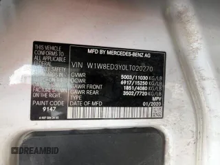 2020 Mercedes-Benz Sprinter with VIN W1W8ED3Y0LT020270, listed as a Copart auction lot 61174904 with 196,549 mi miles and . Bid and sale history available at DreamBid. Image 10.