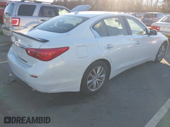 2014 Infiniti Q50 Hybrid Sport with VIN JN1AV7AP5EM690406, listed as a IAAI auction lot 41306387 with 143,309 mi miles and . Bid and sale history available at DreamBid. Image 4.