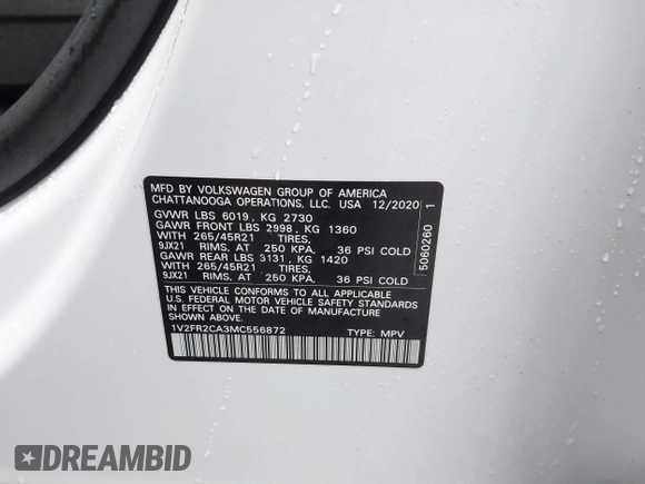 2021 Volkswagen Atlas SEL Premium R-Line с VIN 1V2FR2CA3MC556872, выставлен на аукционе IAAI как лот 40863850 с пробегом 53 126 миль миль и . История ставок и продаж доступна на DreamBid. Изображение 9.