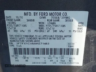 2010 Ford F-150 XL with VIN 1FTFX1CV8AKE71483, listed as a IAAI auction lot 42555430 with 191,190 mi miles and . Bid and sale history available at DreamBid. Image 9.