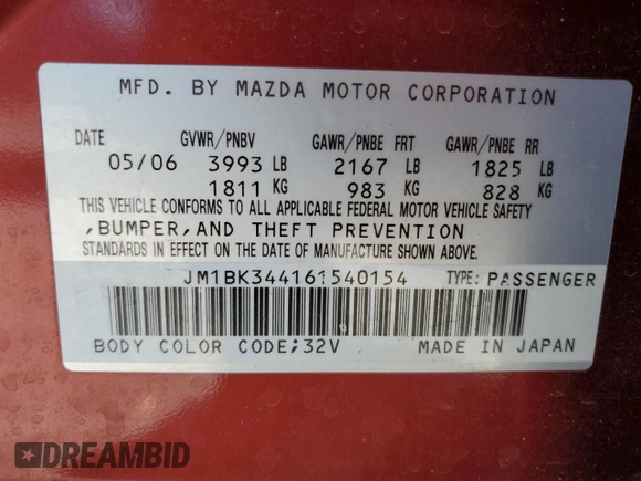 2006 Mazda 3 S Grand Touring z VIN JM1BK344161540154, wystawiony jako Copart lot #57724315 z przebiegiem 116 468 mil mil oraz Szkoda całkowita • Salvage title. Historia ofert i sprzedaży dostępna na DreamBid. Obrazek 13.