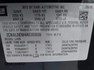 2010 Chevrolet Equinox LT w/1LT with VIN 2CNALDEW4A6380609, listed as a IAAI auction lot 42152320 with 192,111 mi miles. Bid and sale history available at carsss.com. Image 9.