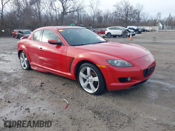 2005 Mazda RX-8 with VIN JM1FE17N850147788, listed as a IAAI auction lot 41583490 with 144,377 mi miles. Bid and sale history available at carsss.com. Image 1.