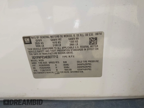 2014 Cadillac SRX Performance Collection with VIN 3GYFNFE34ES677712, listed as a IAAI auction lot 42668059 with 150,135 mi miles and . Bid and sale history available at DreamBid. Image 9.
