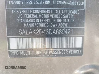 2013 Land Rover LR4 Lux with VIN SALAK2D43DA689421, listed as a IAAI auction lot 41458881 with 175,800 mi miles and . Bid and sale history available at DreamBid. Image 9.