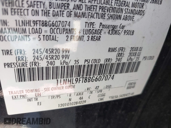 2011 Lincoln MKS EcoBoost with VIN 1LNHL9FT8BG607074, listed as a IAAI auction lot 42640791 with 187,795 mi miles and . Bid and sale history available at DreamBid. Image 9.