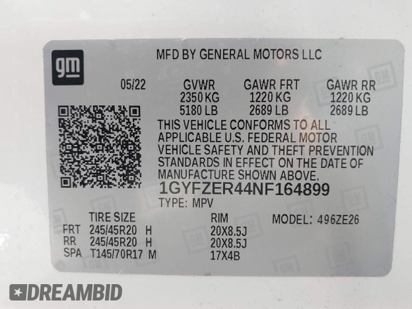 2022 Cadillac XT4 FWD Sport with VIN 1GYFZER44NF164899, listed as a IAAI auction lot 42152554 with 8,058 mi miles and . Bid and sale history available at DreamBid. Image 9.