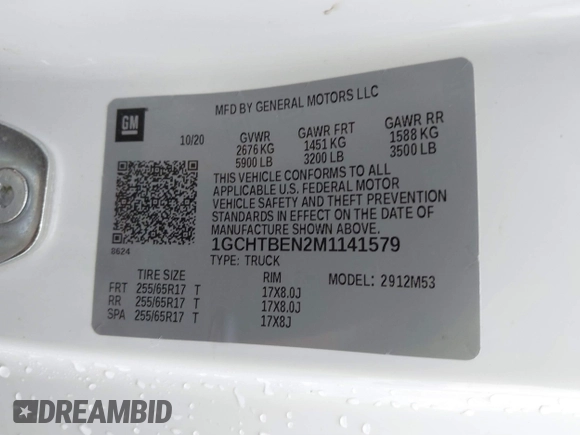 2021 Chevrolet Colorado 4WD Work Truck with VIN 1GCHTBEN2M1141579, listed as a IAAI auction lot 41056743 with 74,630 mi miles. Bid and sale history available at carsss.com. Image 9.